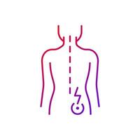 Lower right back pain gradient linear vector icon. Sprains and strains. Muscle-related one-sided backache. Thin line color symbols. Modern style pictogram. Vector isolated outline drawing