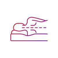 Correct sleeping position for spinal health gradient linear vector icon. Keeping spine straight. Side-lying posture. Thin line color symbols. Modern style pictogram. Vector isolated outline drawing