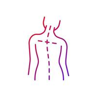 Uneven shoulders gradient linear vector icon. Postural change. Difficulty walking. Asymmetrical alignment. Thin line color symbols. Modern style pictogram. Vector isolated outline drawing