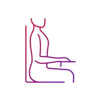 Upright sitting posture gradient linear vector icon. Sitting at desk correctly. Back straight and shoulders back. Thin line color symbols. Modern style pictogram. Vector isolated outline drawing