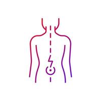 Lower back pain gradient linear vector icon. Aging-related wear. Physical disability. Ruptured, bulging disc. Thin line color symbols. Modern style pictogram. Vector isolated outline drawing