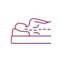 Incorrect sleeping position gradient linear vector icon. Unnatural, unnecessary curves in spine. Stress on spine. Thin line color symbols. Modern style pictogram. Vector isolated outline drawing