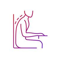 Being bent over desk gradient linear vector icon. Pushing neck and head forward. Suffering from backache. Thin line color symbols. Modern style pictogram. Vector isolated outline drawing