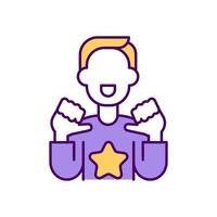 Opinion leader RGB color icon. Personal brand. Positive impact creating. Man with star on his chest. Individual identity. Social media influencer. Unique branding. Isolated vector illustration