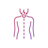 Neck pain gradient linear vector icon. Nerve root compression. Cervical radiculitis. Pressure on spinal nerves. Thin line color symbols. Modern style pictogram. Vector isolated outline drawing