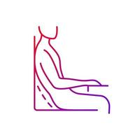 Bad sitting habit gradient linear vector icon. Leaning back into chair backrest. Incorrect sitting angle. Thin line color symbols. Modern style pictogram. Vector isolated outline drawing