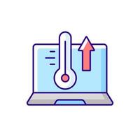 icono de color rgb de sobrecalentamiento de la computadora. alta temperatura del procesador. portátil caliente, problema con el sistema de refrigeración. problemas con la computadora portátil. servicio de soporte técnico y reparación. ilustración vectorial aislada vector