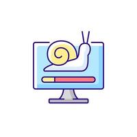 Slow computer RGB color icon. Waiting for loading. Connecting to network, issue with internet traffic. Slow download and processing. PC software problems. Isolated vector illustration