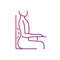 Unnatural sitting position gradient linear vector icon. Increased lumbar lordosis posture. 90-degree angle chair. Thin line color symbols. Modern style pictogram. Vector isolated outline drawing
