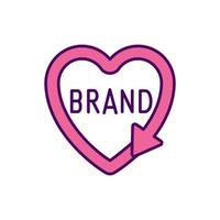 Personal brand pink RGB color icon. Heart with arrow. Corporate identity awareness. Social media influence. Unique brand creation Authority for follower likes. Isolated vector illustration