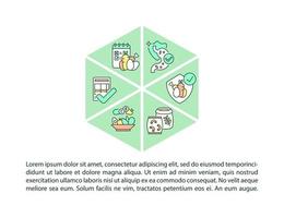 iconos de línea de concepto de estándares de comida escolar con texto. plantilla de vector de página ppt con espacio de copia. folleto, revista, elemento de diseño de boletín. comida para estudiantes llena de vitaminas ilustraciones lineales en blanco