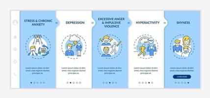 Psychological issues with self-control onboarding vector template. Responsive mobile website with icons. Web page walkthrough 5 step screens. Mental health color concept with linear illustrations