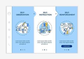 Self-control strategies tips onboarding vector template. Responsive mobile website with icons. Web page walkthrough 3 step screens. Stress management color concept with linear illustrations