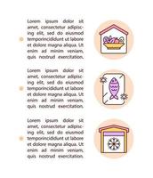 Iconos de línea de concepto de espacio de almacenamiento y refrigeración con texto. plantilla de vector de página ppt con espacio de copia. folleto, revista, elemento de diseño de boletín. ilustraciones lineales de alimentos en blanco