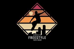 camiseta brooklyn freestyle skateboard color naranja y rojo vector