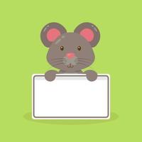 lindo ratón con tablero de texto en blanco vector