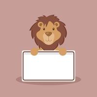 lindo león con tablero de texto en blanco vector