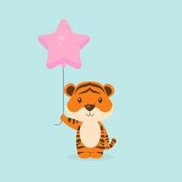 Cute Tiger Holding Balloon Free Vector