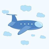 avión de dibujos animados en el cielo con nubes vector