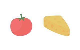 Fresh tomato and cheese flat color vector object set