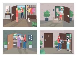 Covid lockdown delivery flat concept vector illustration set