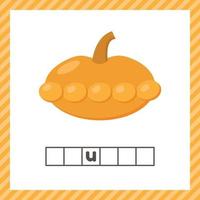 Vegetable. Squash. Educational logic worksheet for preschool and school age. Guess the word. vector