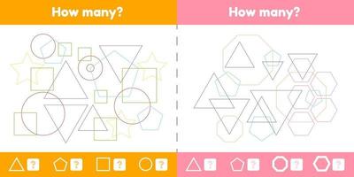 Set geometric logical educational game for children of preschool and school age. How many figures vector