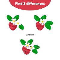 ilustración vectorial. juego de rompecabezas para niños en edad preescolar. encuentra 3 diferencias. con la respuesta. baya de fresa vector