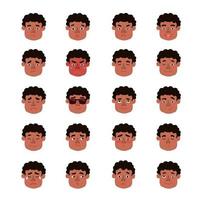 Vector modern set with cute illustrations of boys with different emotions. Use it as element for design greeting card, poster, chat messenger cartoon emotes, Social Media post, children game design