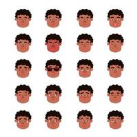 Vector modern set with cute illustrations of boys with different emotions. Use it as element for design greeting card, poster, chat messenger cartoon emotes, Social Media post, children game design