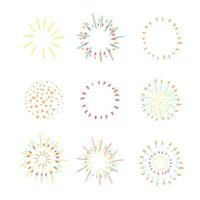 Vector colorful modern set with hand drawn doodle abstract llustrations of fireworks. Can be used as elements for design greeting cards, poster, card, packaging paper design