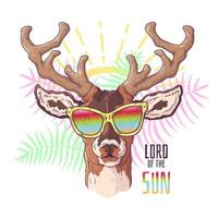 Vector hand drawn illustrations. Portrait of cute realistic deer in glasses.