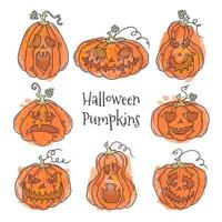 Vector hand drawn illustrations. Realistic symbol of Halloween - pumpkin.