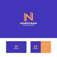 Orange 3D Slant Letter N Logo in Blue Background with Business Card Template vector