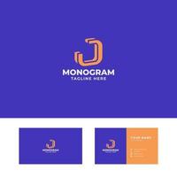 Orange 3D Slant Letter J Logo in Blue Background with Business Card Template
