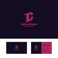 Bright Pink Speed and Arrow Letter C in Dark Background with Business Card Template vector