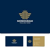 Gold Letter M Logo with Wings and Crown in Blue Background vector