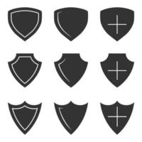 Collection of shield in glyph style. Shield icons. 480x480 pixel perfect icons. Protection symbol for web design banners and other, isolated on white background vector