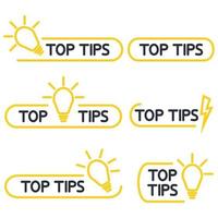 Top tips, helpful tricks outline icon set. Helpful idea, solution and trick illustration with light bulb. Editable stroke. Quick tip icon set. Vector illustration