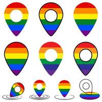 Rainbow colored map pins. Gay Pride. LGBT concept. Lgbt location. Collection map pins for location of homosexual parade. Human rights and tolerance. Vector