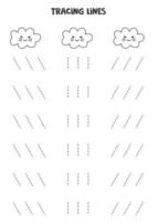 Tracing lines with black and white cute clouds. Writing practice. vector