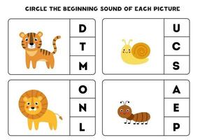 Worksheet for kids. Find the beginning sound. vector