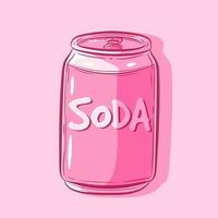 arte vectorial de una simple lata de metal de soda kawaii. Objeto aislado de una bebida fresca rosa dentro de un recipiente de aluminio vector