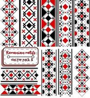 Vector pack with romanian and moldavian seamless patterns and title borders. Collection of balkan folkloric and national motifs with black and red shades. Bulgarian and hungarian fabric and textures.