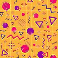 Geometric seamless pattern with purple and magenta shapes. Repetitive psychedelic and funky background with circles, triangles and zigzag lines. Creative business wallpaper for websites. vector