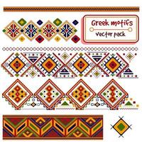 Vector pack with traditional motifs from Greece and Crete island. South european seamless patterns and title borders. Mediterranean and scandinavian colorful and national frames.