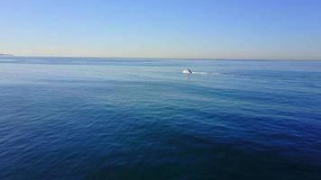 vista aerea drone uav di una barca a motore e l'oceano.