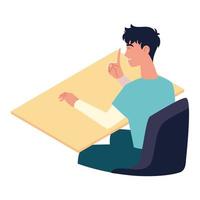 man sits at a table in office isolated design vector