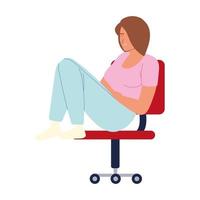 young woman sitting in the office chair resting, procrastination isolated design vector
