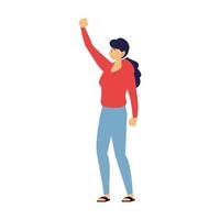 woman characer raised hand power standing vector